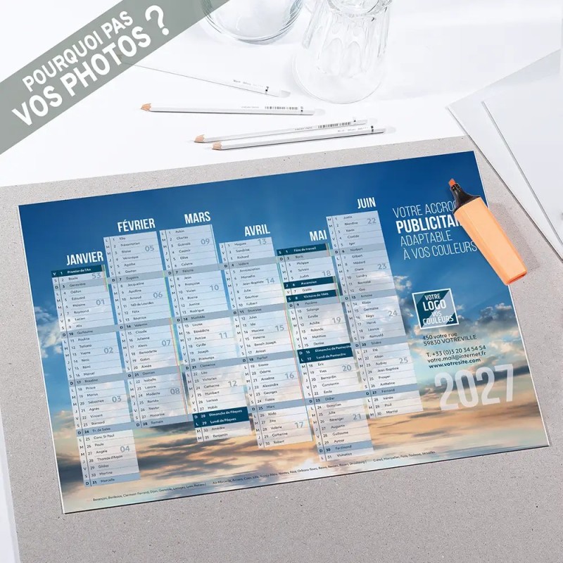 Calendrier bancaire A3 souple personnalisé - Spacieux