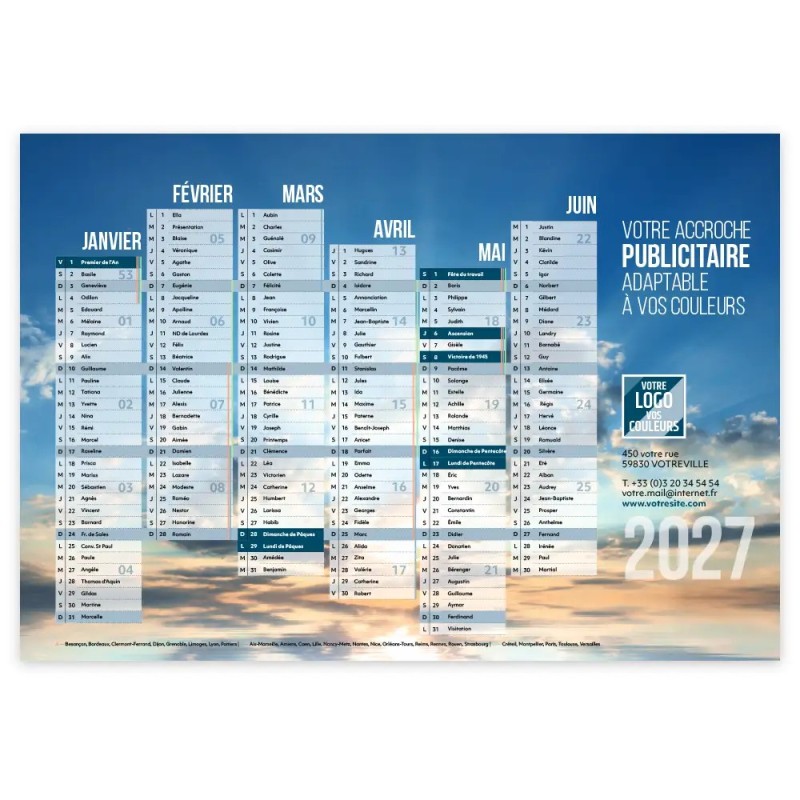 Calendrier bancaire A3 souple personnalisé - Spacieux
