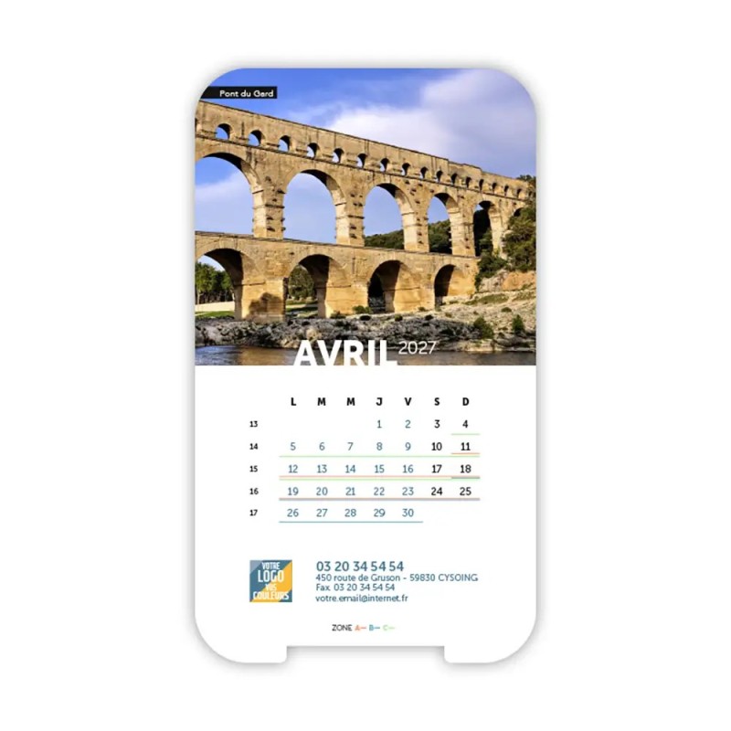 Calendrier support téléphone personnalisé - Visiocal Patrimoine France