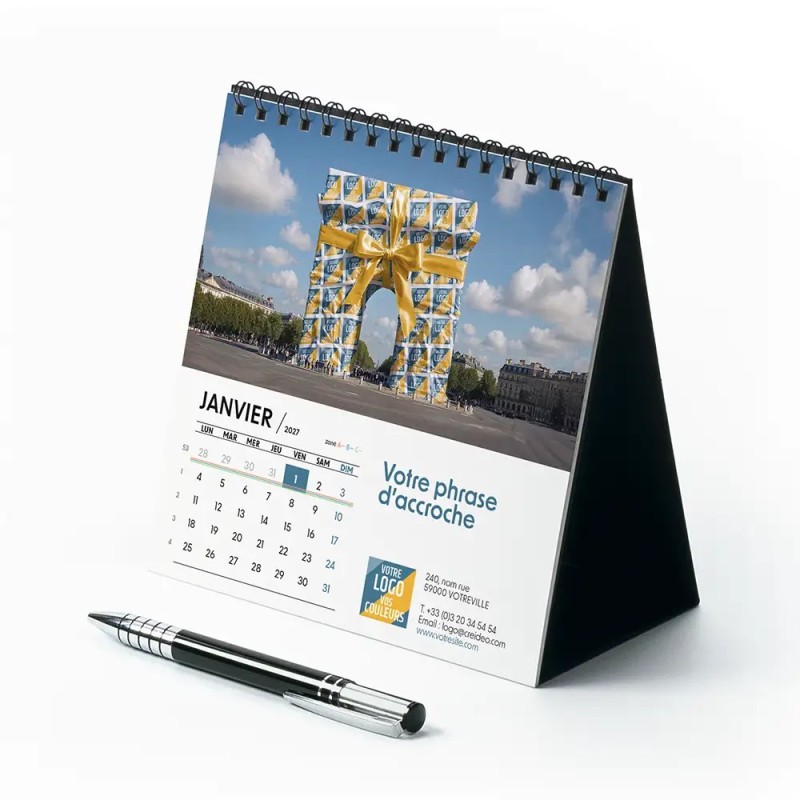 Calendrier chevalet carré (15x15 cm) personnalisé - Logo intégré Emballage