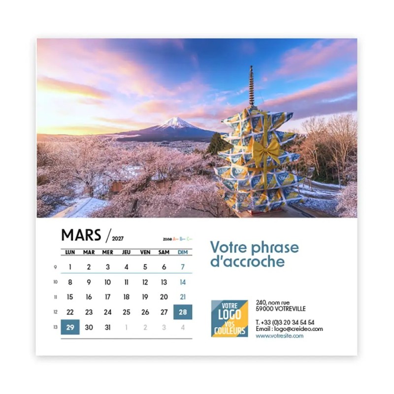 Calendrier chevalet carré (15x15 cm) personnalisé - Logo intégré Emballage