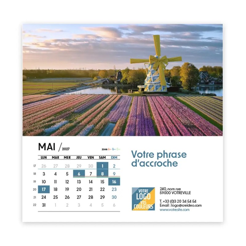 Calendrier chevalet carré (15x15 cm) personnalisé - Logo intégré Emballage