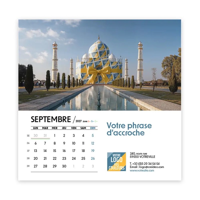 Calendrier chevalet carré (15x15 cm) personnalisé - Logo intégré Emballage