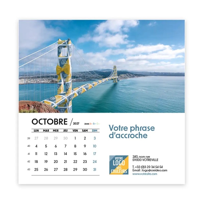Calendrier chevalet carré (15x15 cm) personnalisé - Logo intégré Emballage