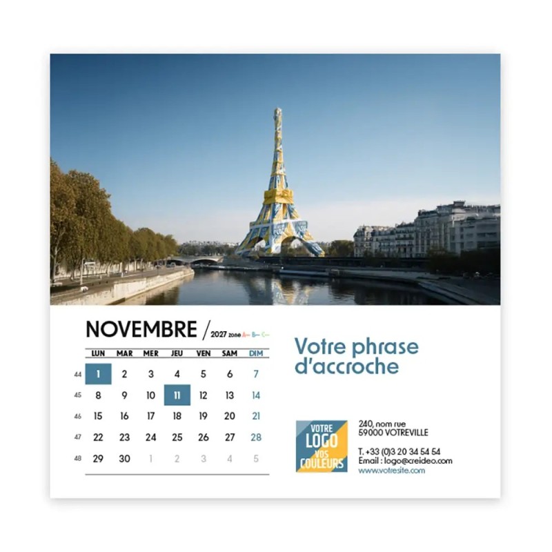 Calendrier chevalet carré (15x15 cm) personnalisé - Logo intégré Emballage