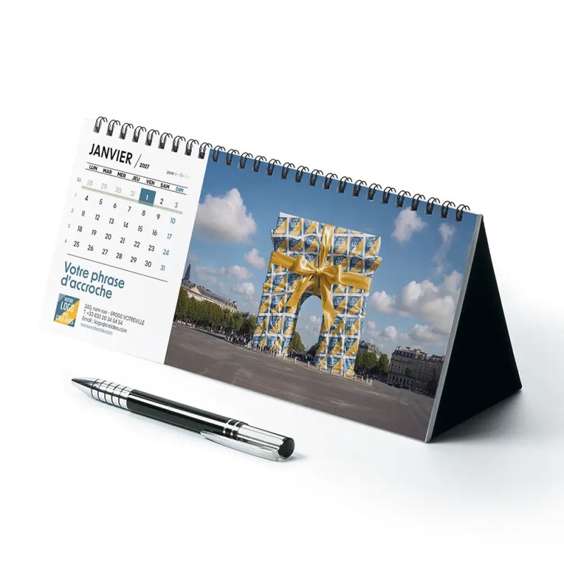 Calendrier chevalet horizontal (23x10 cm) personnalisé - Logo intégré Emballage