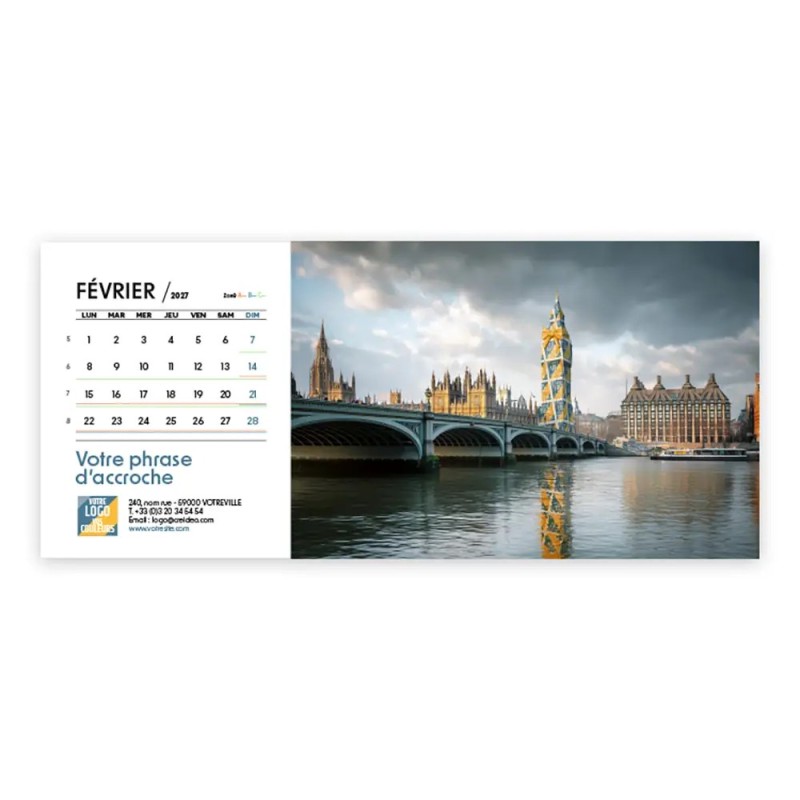 Calendrier chevalet horizontal (23x10 cm) personnalisé - Logo intégré Emballage