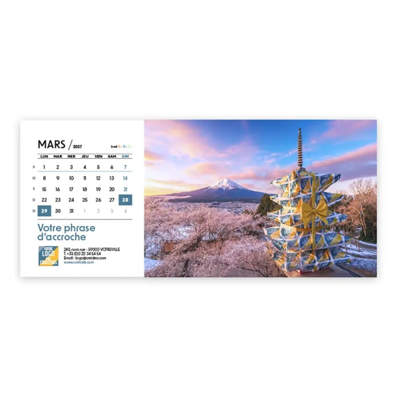 Calendrier chevalet horizontal (23x10 cm) personnalisé - Logo intégré Emballage
