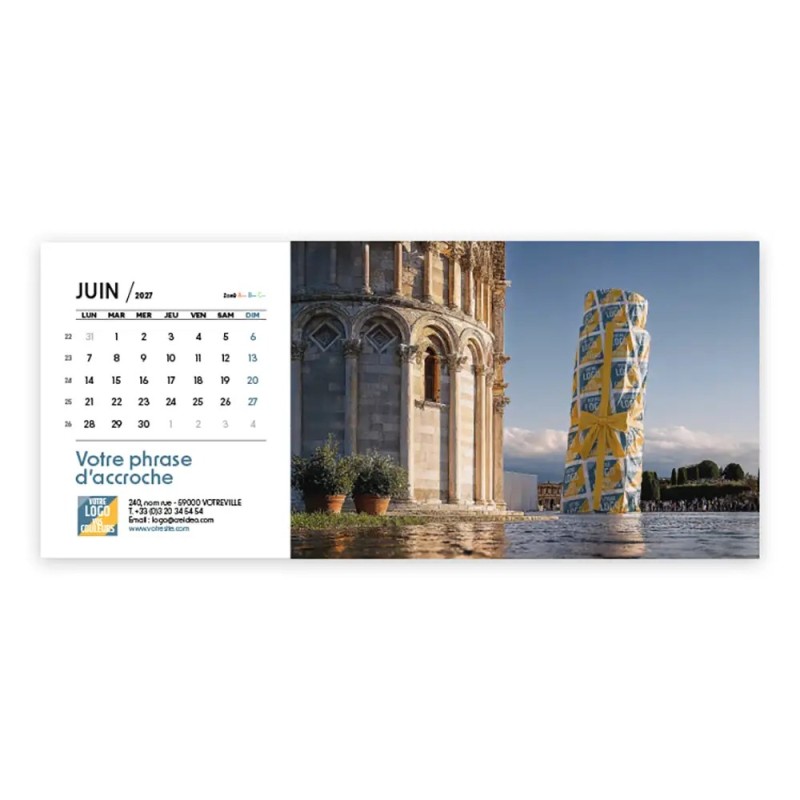 Calendrier chevalet horizontal (23x10 cm) personnalisé - Logo intégré Emballage