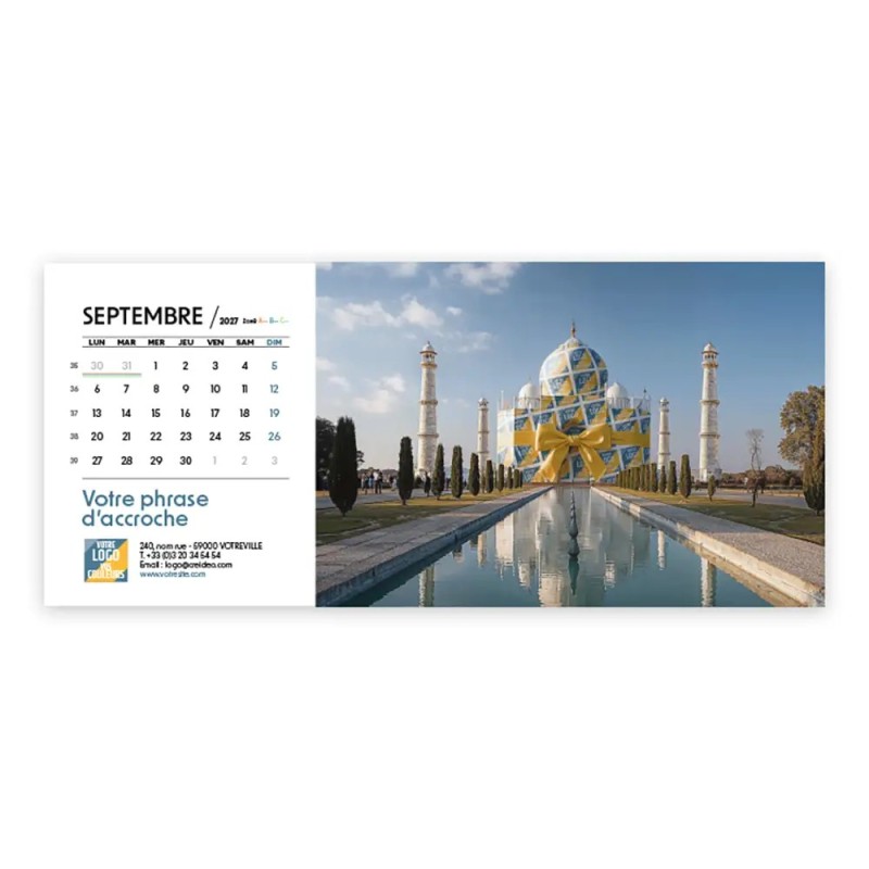 Calendrier chevalet horizontal (23x10 cm) personnalisé - Logo intégré Emballage