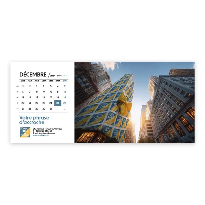 Calendrier chevalet horizontal (23x10 cm) personnalisé - Logo intégré Emballage