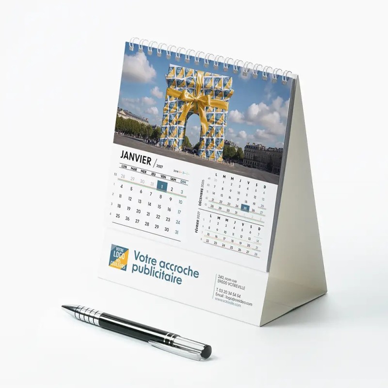 Calendrier chevalet intégral (15x18 cm) personnalisé - Logo intégré Emballage