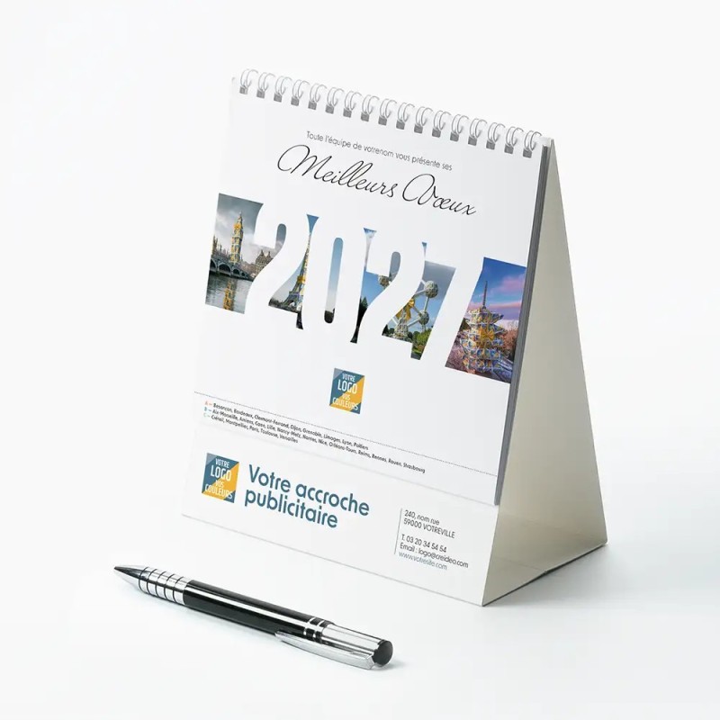 Calendrier chevalet intégral (15x18 cm) personnalisé - Logo intégré Emballage