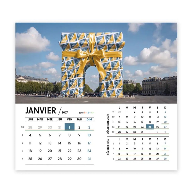Calendrier chevalet intégral (15x18 cm) personnalisé - Logo intégré Emballage