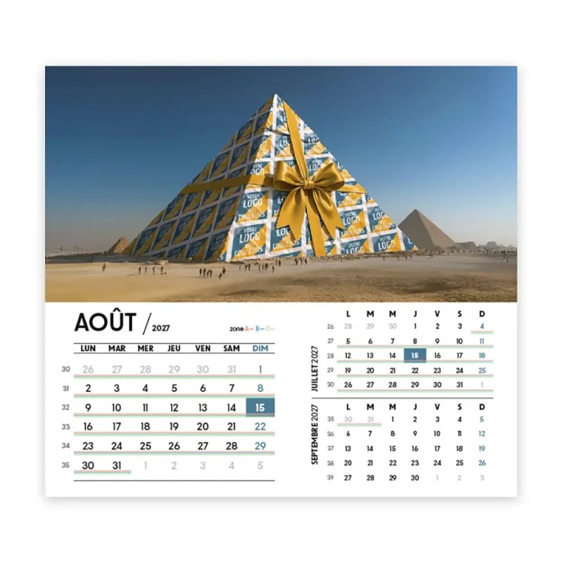 Calendrier chevalet intégral (15x18 cm) personnalisé - Logo intégré Emballage