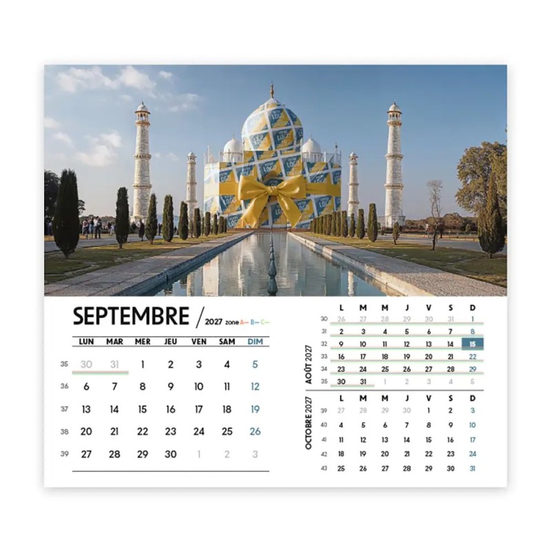Calendrier chevalet intégral (15x18 cm) personnalisé - Logo intégré Emballage
