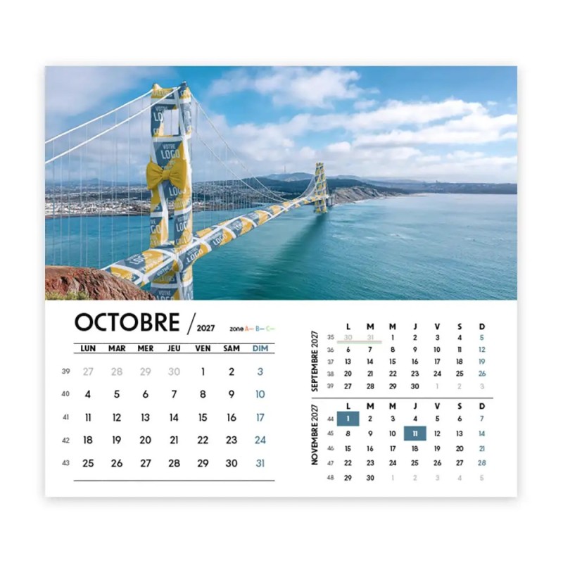 Calendrier chevalet intégral (15x18 cm) personnalisé - Logo intégré Emballage