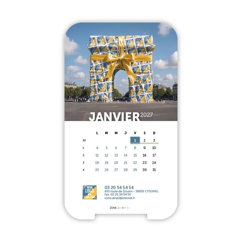 Calendrier support téléphone personnalisé - Visiocal Logo intégré Emballage