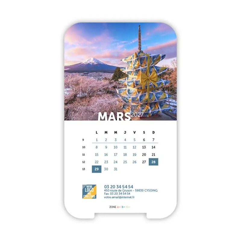 Calendrier support téléphone personnalisé - Visiocal Logo intégré Emballage