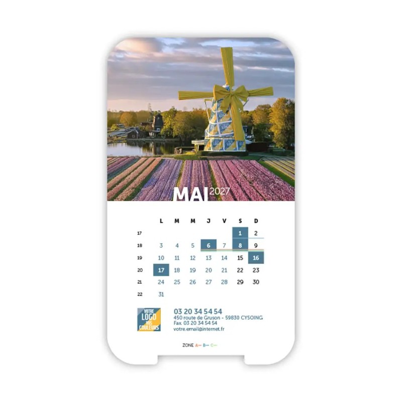 Calendrier support téléphone personnalisé - Visiocal Logo intégré Emballage
