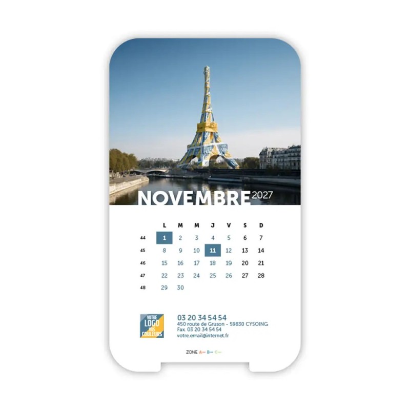 Calendrier support téléphone personnalisé - Visiocal Logo intégré Emballage