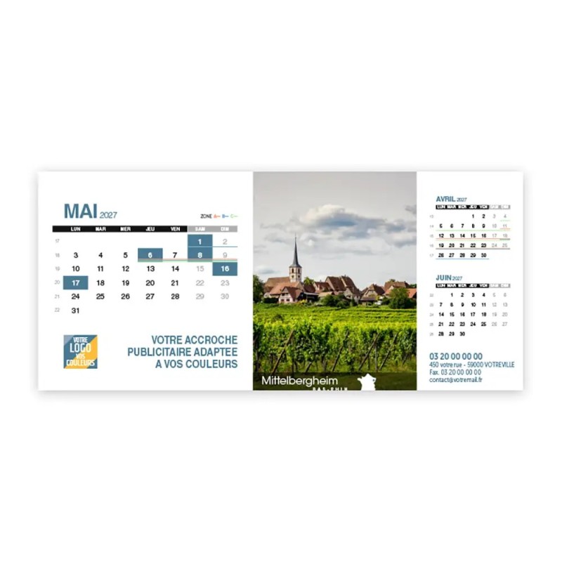 Calendrier chevalet support de téléphone Supra (22,8x10,3cm)  - Villages de France