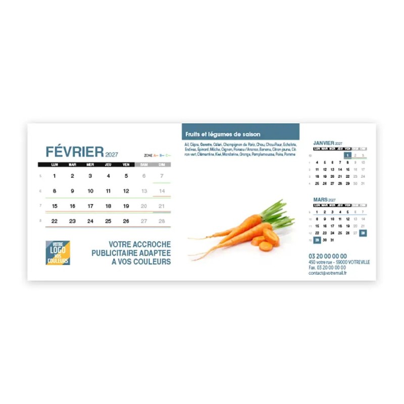 Calendrier chevalet support de téléphone Supra (22,8x10,3cm)  - Fruits et légumes