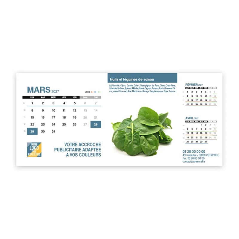Calendrier chevalet support de téléphone Supra (22,8x10,3cm)  - Fruits et légumes