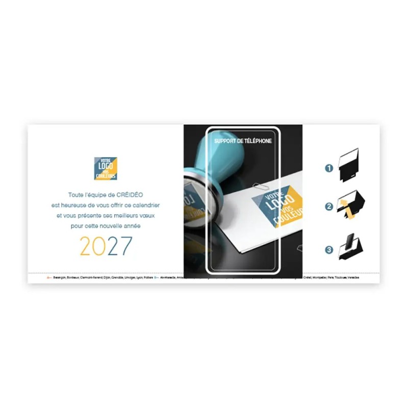 Calendrier chevalet support de téléphone Supra (22,8x10,3cm)  - Logo intégré Réseau