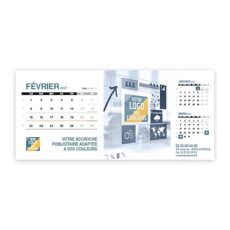 Calendrier chevalet support de téléphone Supra (22,8x10,3cm)  - Logo intégré Réseau