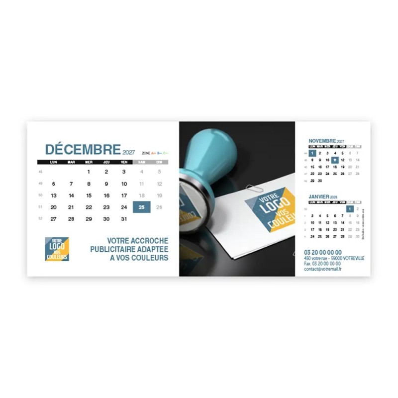 Calendrier chevalet support de téléphone Supra (22,8x10,3cm)  - Logo intégré Réseau