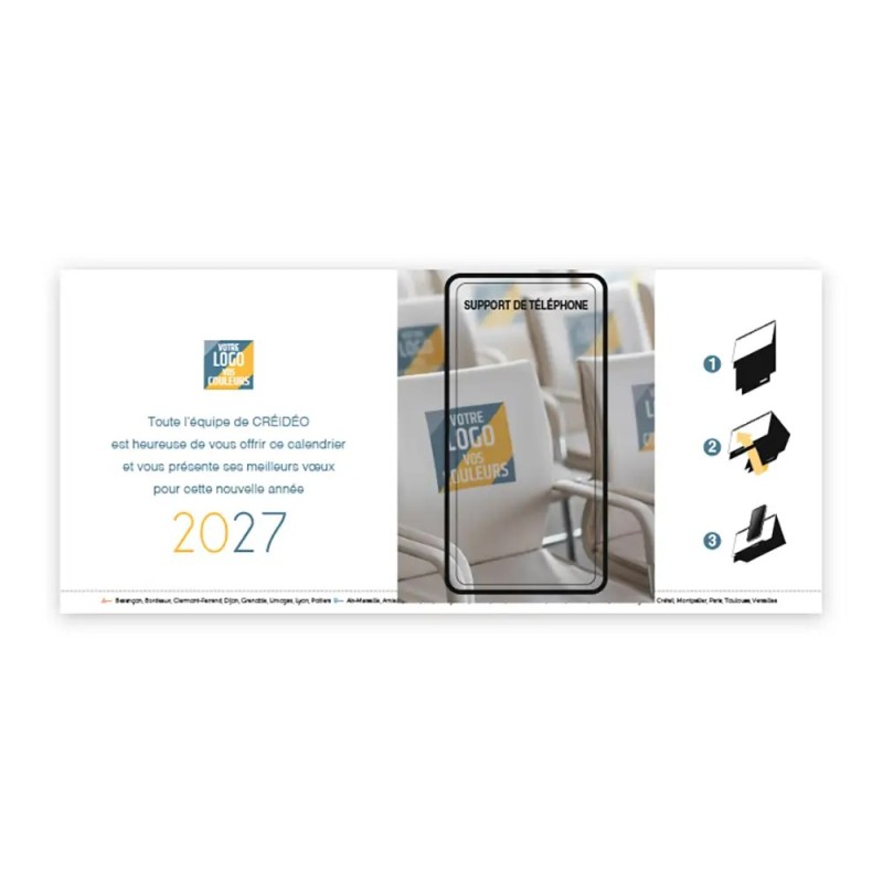 Calendrier chevalet support de téléphone Supra (22,8x10,3cm)  - Logo intégré Visio