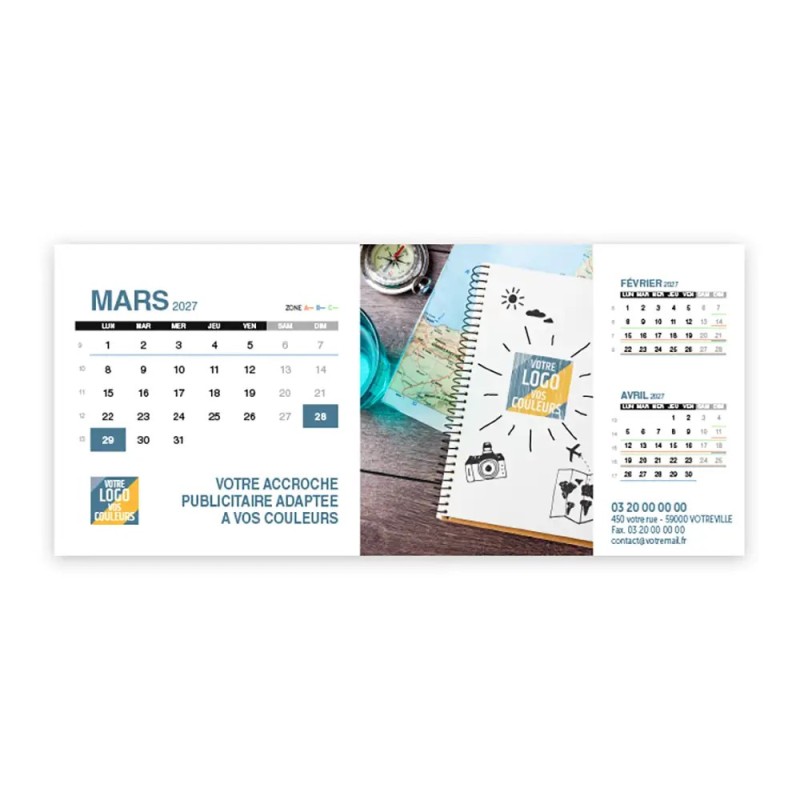 Calendrier chevalet support de téléphone Supra (22,8x10,3cm)  - Logo intégré Voyage