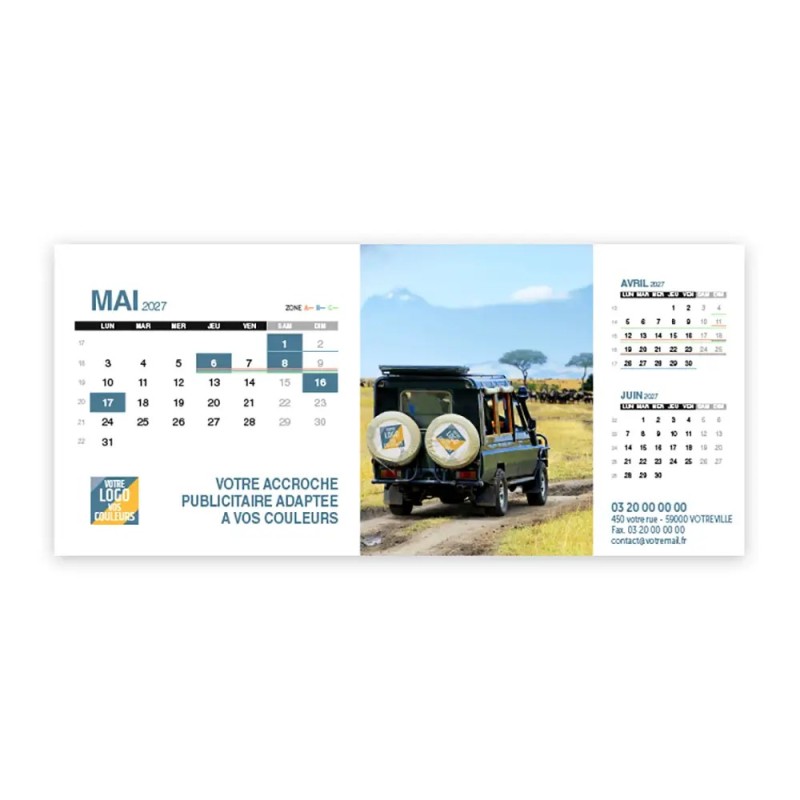 Calendrier chevalet support de téléphone Supra (22,8x10,3cm)  - Logo intégré Voyage