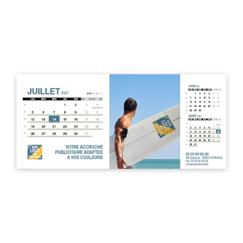Calendrier chevalet support de téléphone Supra (22,8x10,3cm)  - Logo intégré Voyage