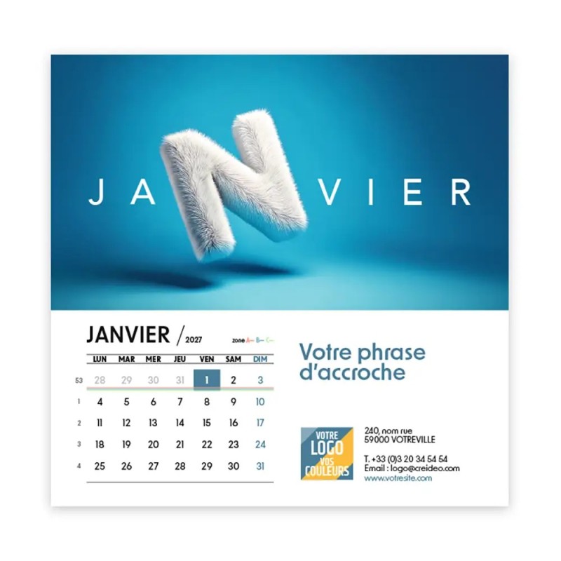 Calendrier chevalet carré (15x15 cm) personnalisé - Typomix