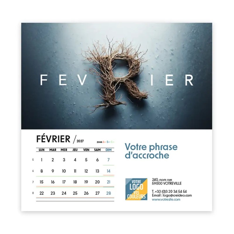 Calendrier chevalet carré (15x15 cm) personnalisé - Typomix