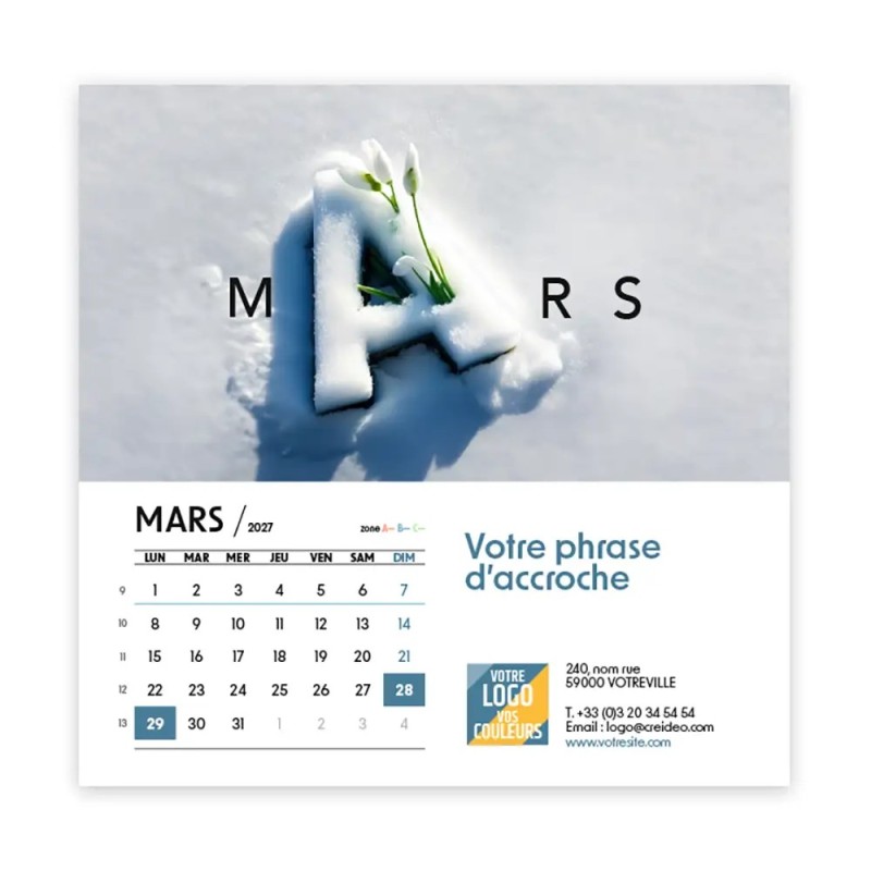 Calendrier chevalet carré (15x15 cm) personnalisé - Typomix