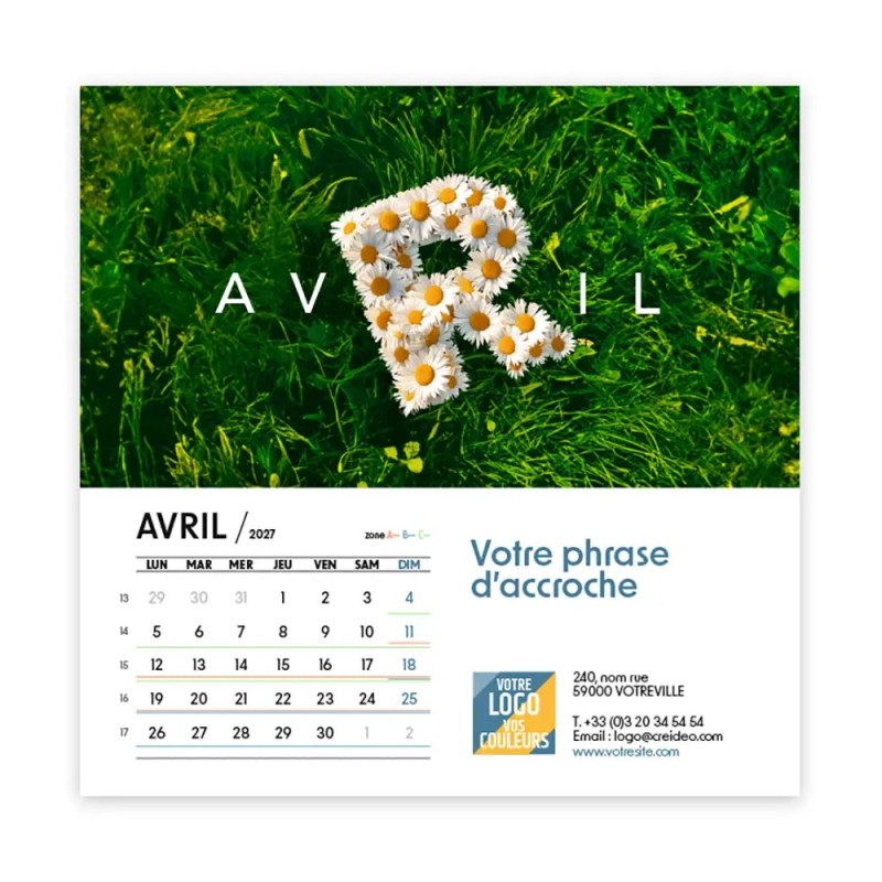 Calendrier chevalet carré (15x15 cm) personnalisé - Typomix