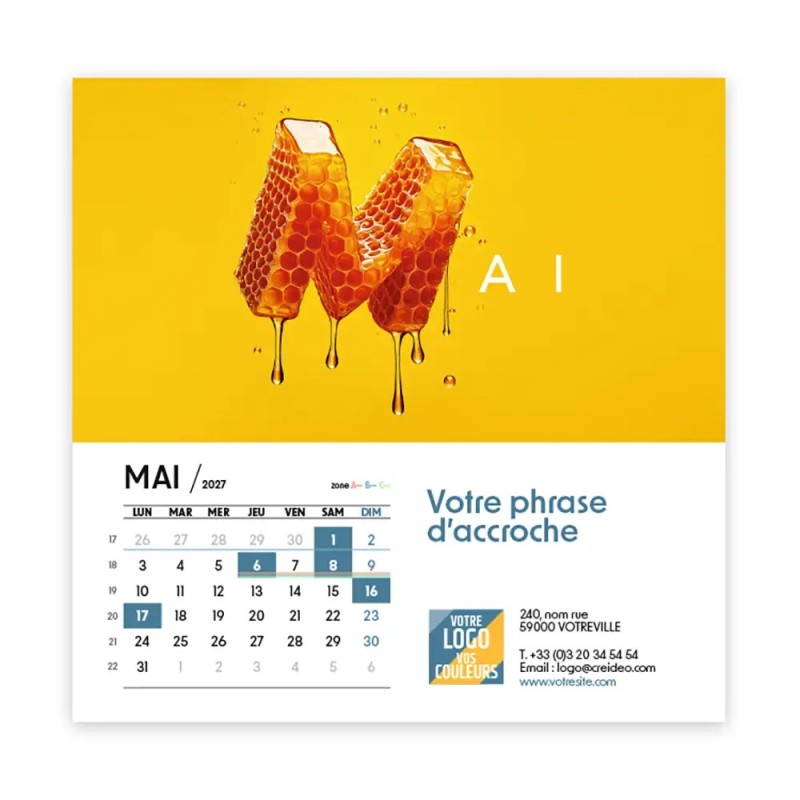 Calendrier chevalet carré (15x15 cm) personnalisé - Typomix