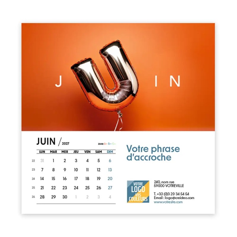 Calendrier chevalet carré (15x15 cm) personnalisé - Typomix