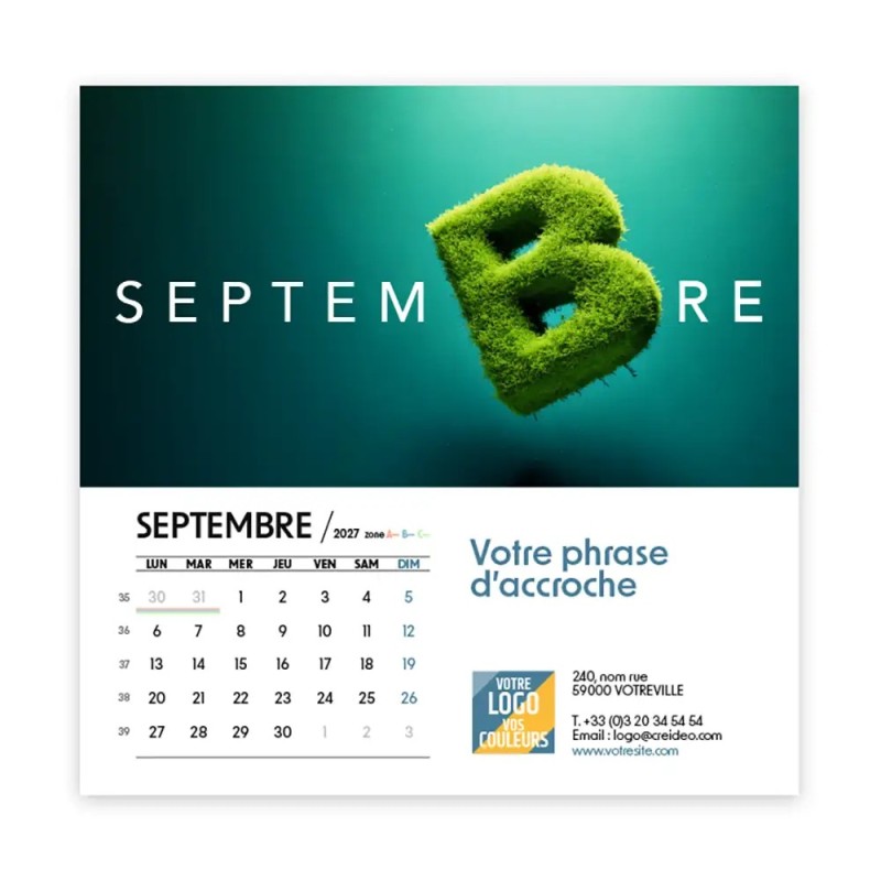 Calendrier chevalet carré (15x15 cm) personnalisé - Typomix