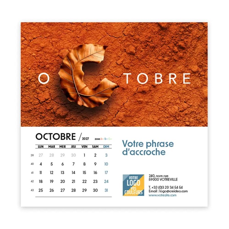 Calendrier chevalet carré (15x15 cm) personnalisé - Typomix