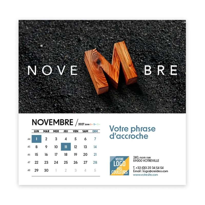 Calendrier chevalet carré (15x15 cm) personnalisé - Typomix