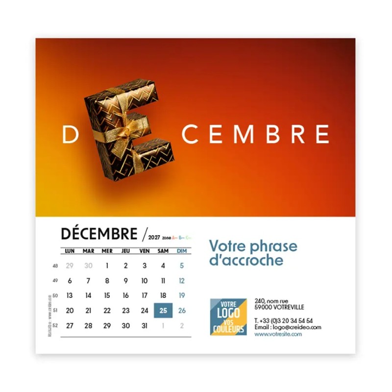 Calendrier chevalet carré (15x15 cm) personnalisé - Typomix
