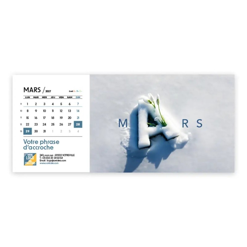 Calendrier chevalet horizontal (23x10 cm) personnalisé - Typomix