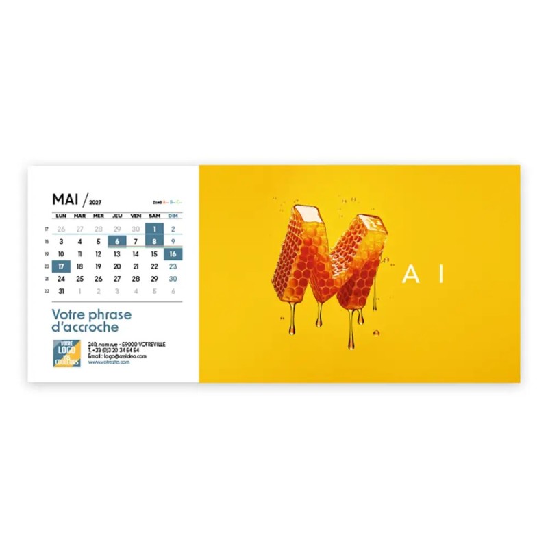 Calendrier chevalet horizontal (23x10 cm) personnalisé - Typomix
