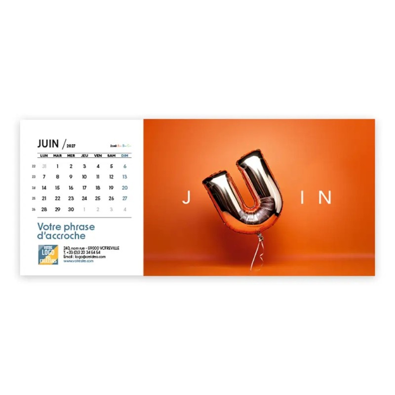 Calendrier chevalet horizontal (23x10 cm) personnalisé - Typomix