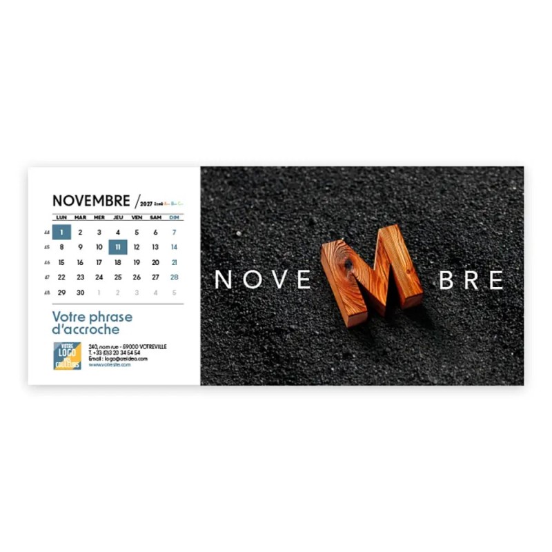 Calendrier chevalet horizontal (23x10 cm) personnalisé - Typomix