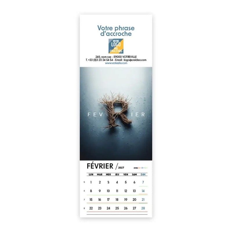 Calendrier chevalet vertical (7,5x21 cm) personnalisé - Typomix